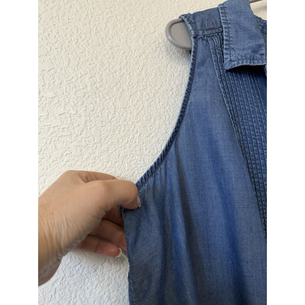 Terra & Sky Chambray Top 1X Lyocell Button Front Sleeveless Blue Casual Everyday - Picture 5 of 13